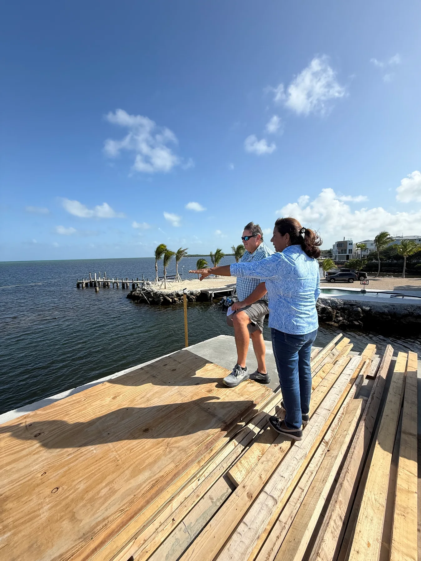 Walking the build, ocean behind